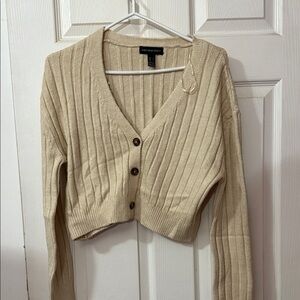 Cream Ribbed Cardigan